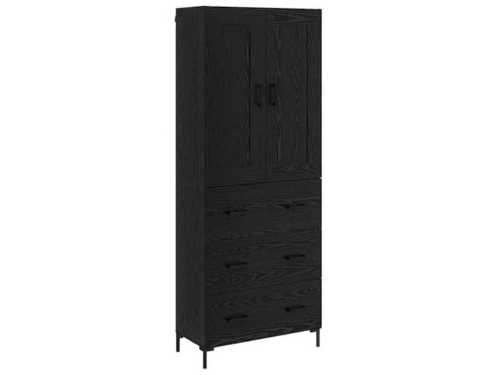 Highboard 2 Stk. Schwarz Eichen-Optik 69,5 x 34 x 180 cm Holzwerkstoff,Metallgriffe,Metallbeine,Regalbretter,Türen,Buffet,Flur,Dokumente,Geschirr,Gläser