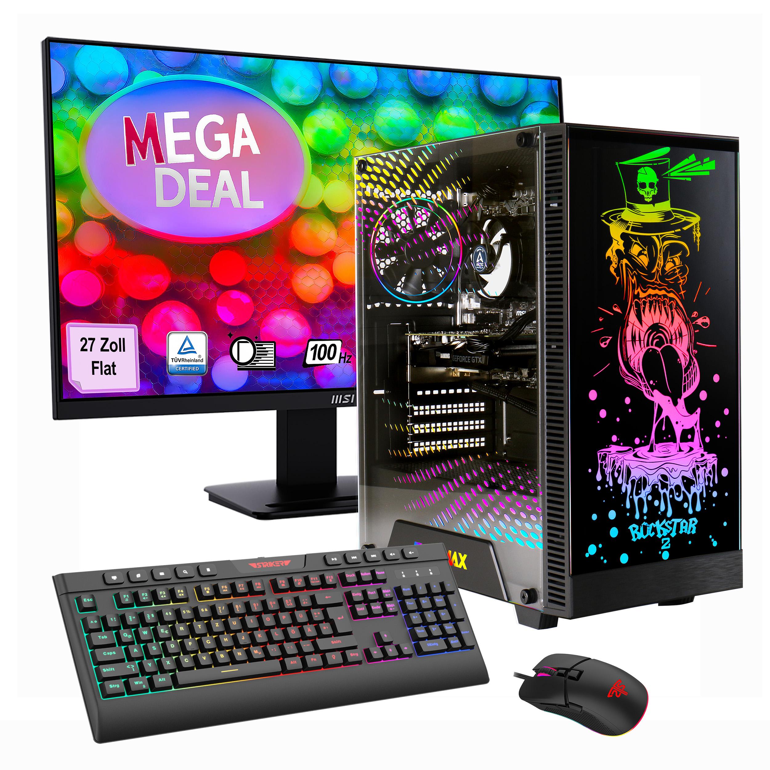 GAMEMAX Gaming PC Rockstar Komplett SET Ryzen 7 5700X 32GB RAM 1TB SSD RTX 5060 Windows 11 + MSI PRO MP273A Monitor 69cm (27") + Zubehör