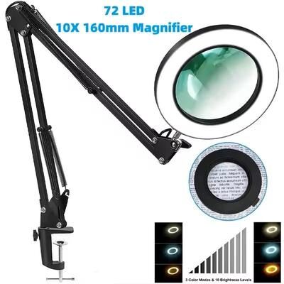 Uplift Essentials 72 LED 8X 10X Illuminated Magnifying Lamp Precision Lighting For Crafts, Repairs & Beauty black short