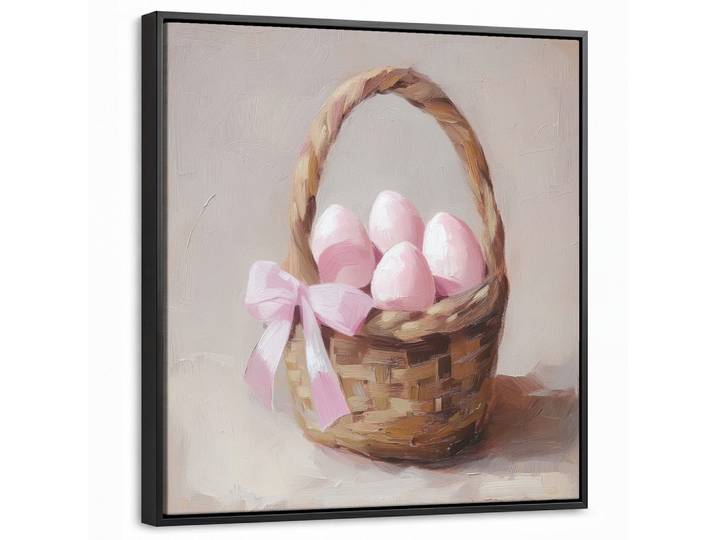 LEINWAND Bilder mit Rahmen - Korb - Eier - Rosa - 50x50