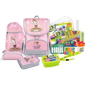 Jolly Schulranzen Ergonomic Flexi, 46-teilig, höhenverstellbar, 1. - 4. Klasse, rosa, für Mädchen