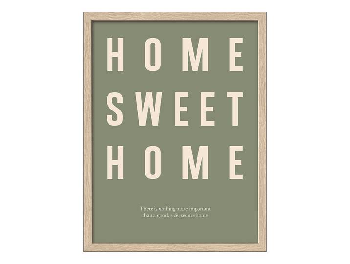 Tableau Home Sweet Home Verre : verre float Cadre : panneau de fibres de bois à densité moyenne MDF , pelliculé Vert/Beige 33 x 43 x 1cm