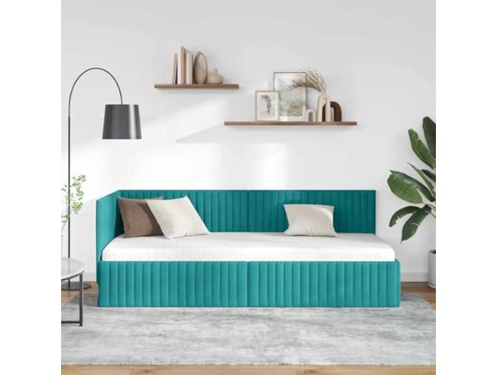 KTHLBRH Eck-Bettrahmen Türkis 80 x 200 cm Platzsparendes L-Design, atmungsaktiver Stoff, verstellbares Kopfteil, Verwendung im Innenbereich