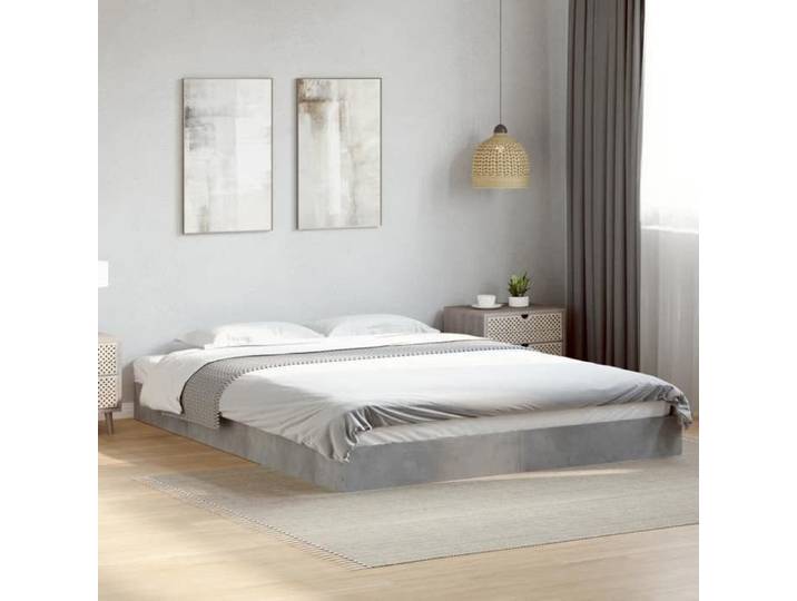 Cadre de lit moderne - - 160x200 cm - Gris béton - Bois d'ingénierie - Lattes en contreplaqué - Design moderne
