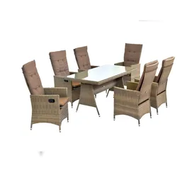 Merxx Valencia Set 13tlg., 6 Sessel, 1 Tisch 150 x 80 cm, Stahl/Kunststoffgeflecht