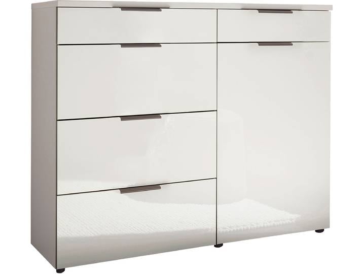 Kombikommode, Floatglas & Holzwerkstoff, Weiß & Schiefer, 100×91,2×43 cm, 5 Schubladen & 1 Tür, Wiemann Como