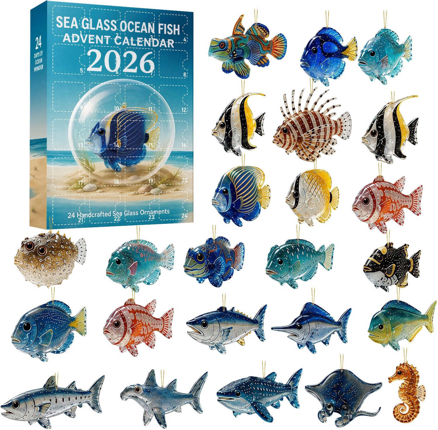 Kerst adventskalender blind box met oceaanvis hanger voor volwassenen