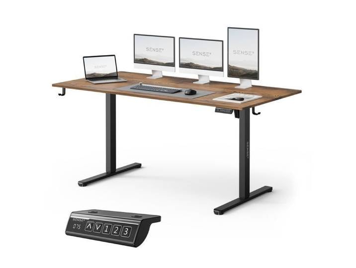 SENSE7 NOJO LIGHT - Bureau électrique 160x80 cm - Fonction mémoire - Bureau assis-debout - Table d'ordinateur - Marron foncé