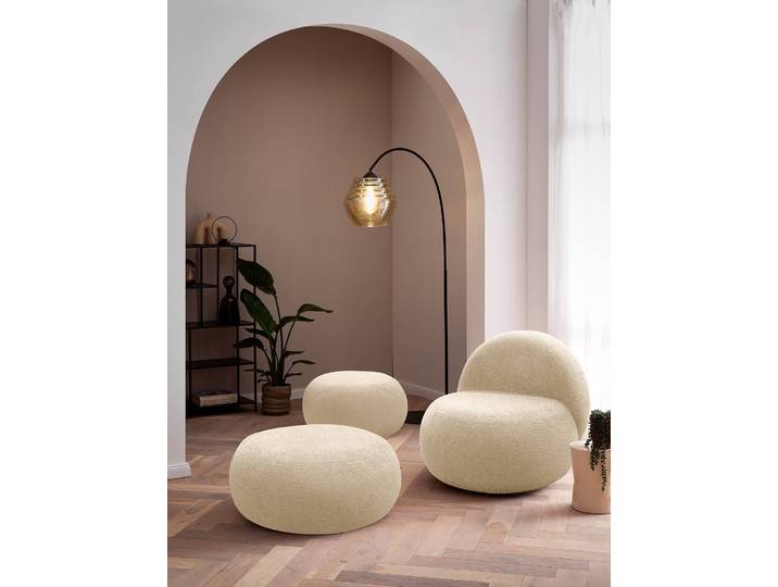 Polsterhocker STOOLA 85cm Beige Bouclé Stoff Basima: Beige