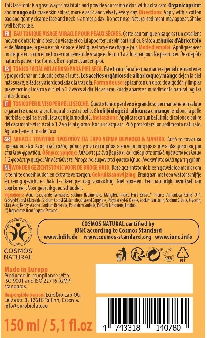 Organic Shop Tónico Facial Milagroso para Piel Seca Albaricoque Orgánico 150 ml