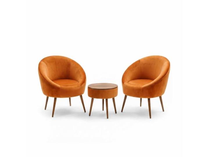 Hanah Home Stylish Wing Chair & Coffee Table Set (3 Pieces), Orange 100% Melamine Coated, 18mm Thick, Super Soft Sponge Modern Design