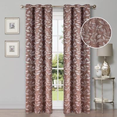Superior Leaves Botanical Room Darkening Grommet Curtain Panels Set of 2, Machine Washable Window Treatments