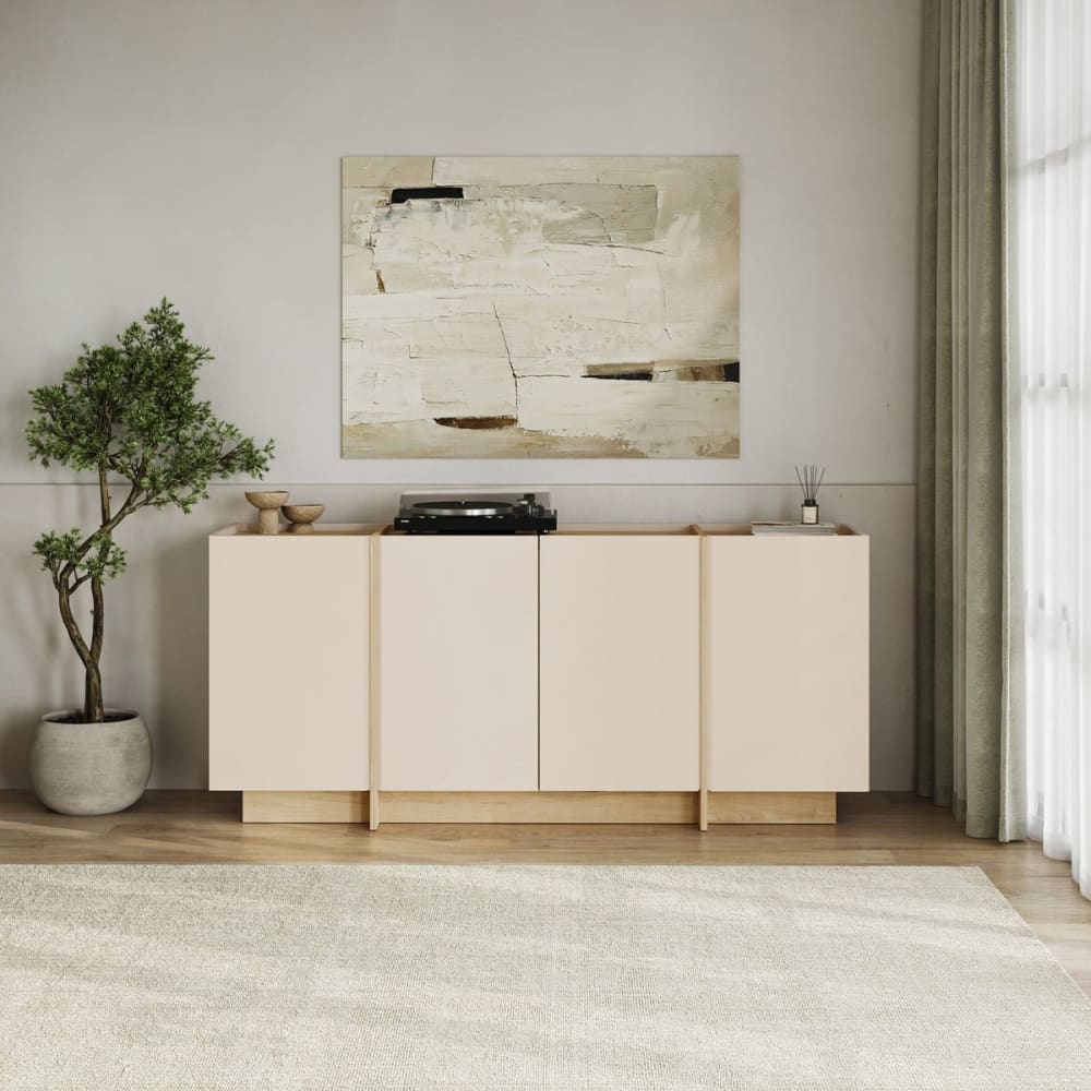 Calicosy Buffet 4 portes décor cachemire et chêne l180 cm Beige 180x80x45cm