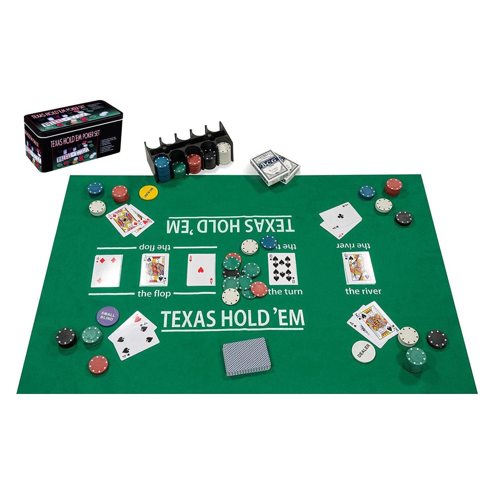 Longfield Pokerset mit Karten, Tuch und 200 Chips (4 Gramm) in doos (320900)