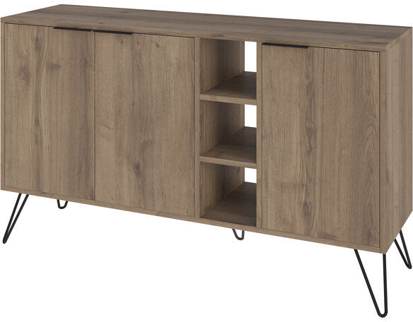 Hykkon Jaycee 142 Cm Wide Sideboard   Stylish Storage Cabinet with Metal Hairpin Legs Brown 83cm H X 142cm W X 35.6cm D