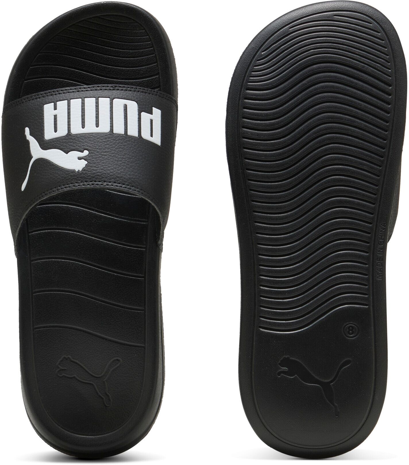 Badesandale PUMA "POPCAT 20 BX", Damen, Gr. 43, schwarz (puma schwarz, puma schwarz, puma weiß), Synthetik, unifarben, Schuhe Badesandale, für Strand, Pool und Freizeit, mit weichem Textil-Innenmaterial