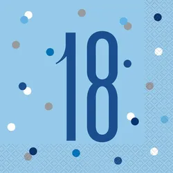 16 Servietten blau & silber Zahl 18