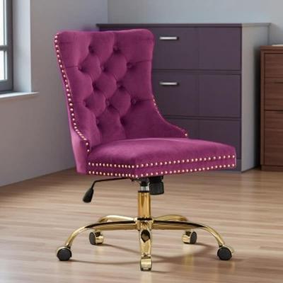 VIVIADORE Modern Tufted Swivel Office Chair with Gold Electroplated Base, Adjustable Upholstered Desk Chair with Button-Tufted Backrest