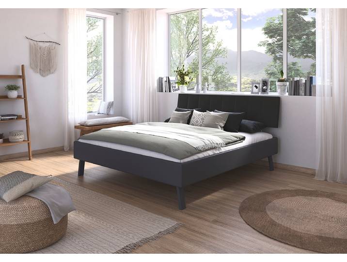 Bettgestell Mavi - Kunstleder 180 x 200cm Kunstleder Grau/Graumetallic