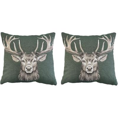 Dekokissen HOME WOHNIDEEN "CIERVO", grün, B:45cm L:45cm, Baumwolle, Polyester, Dekokissen_Sitzkissen_Kissenhüllen, ohne Füllung, Gobelin, SET