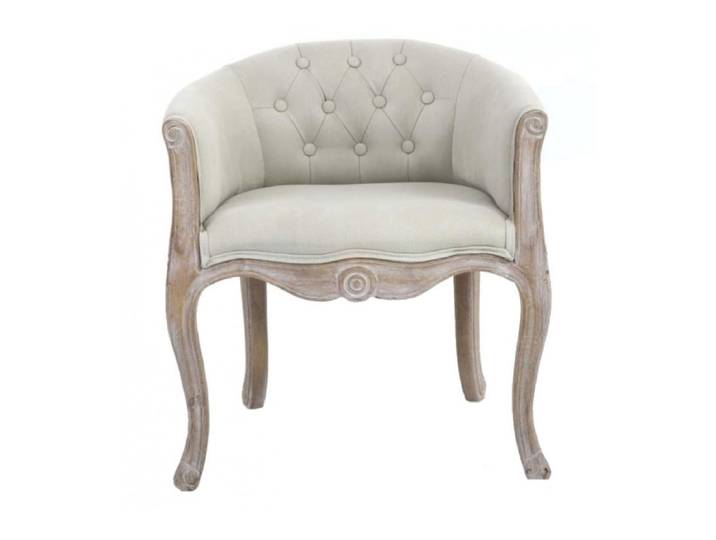 Fauteuil capitonné en bois blanchi et polyester beige