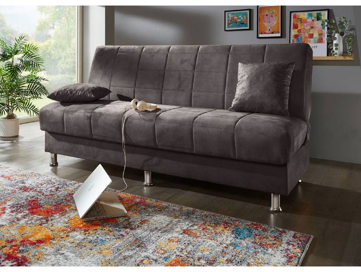 Schlafsofa mit Bettkasten und Dekokissen, Anthrazit