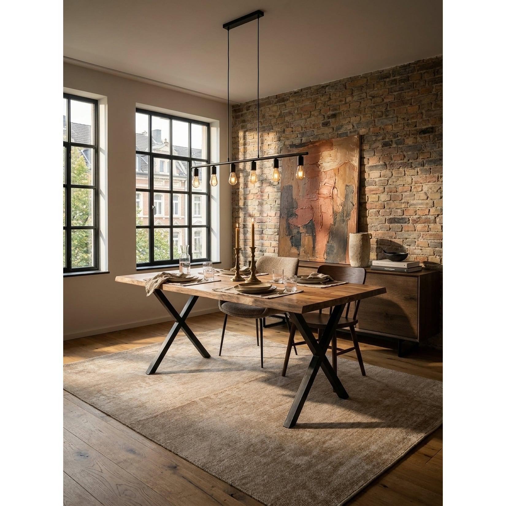 Esstisch Massivholz Metall X-Gestell Baumkante Rechteckig, Akazie 160x80x76 cm