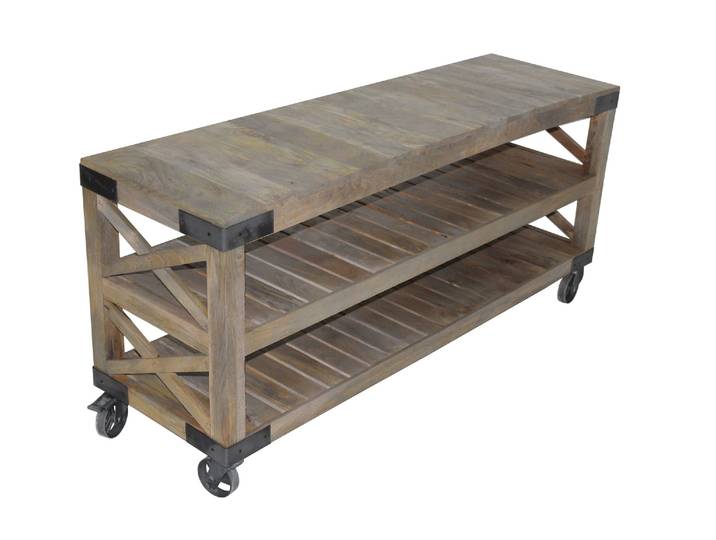 Grande console en bois sur roulette