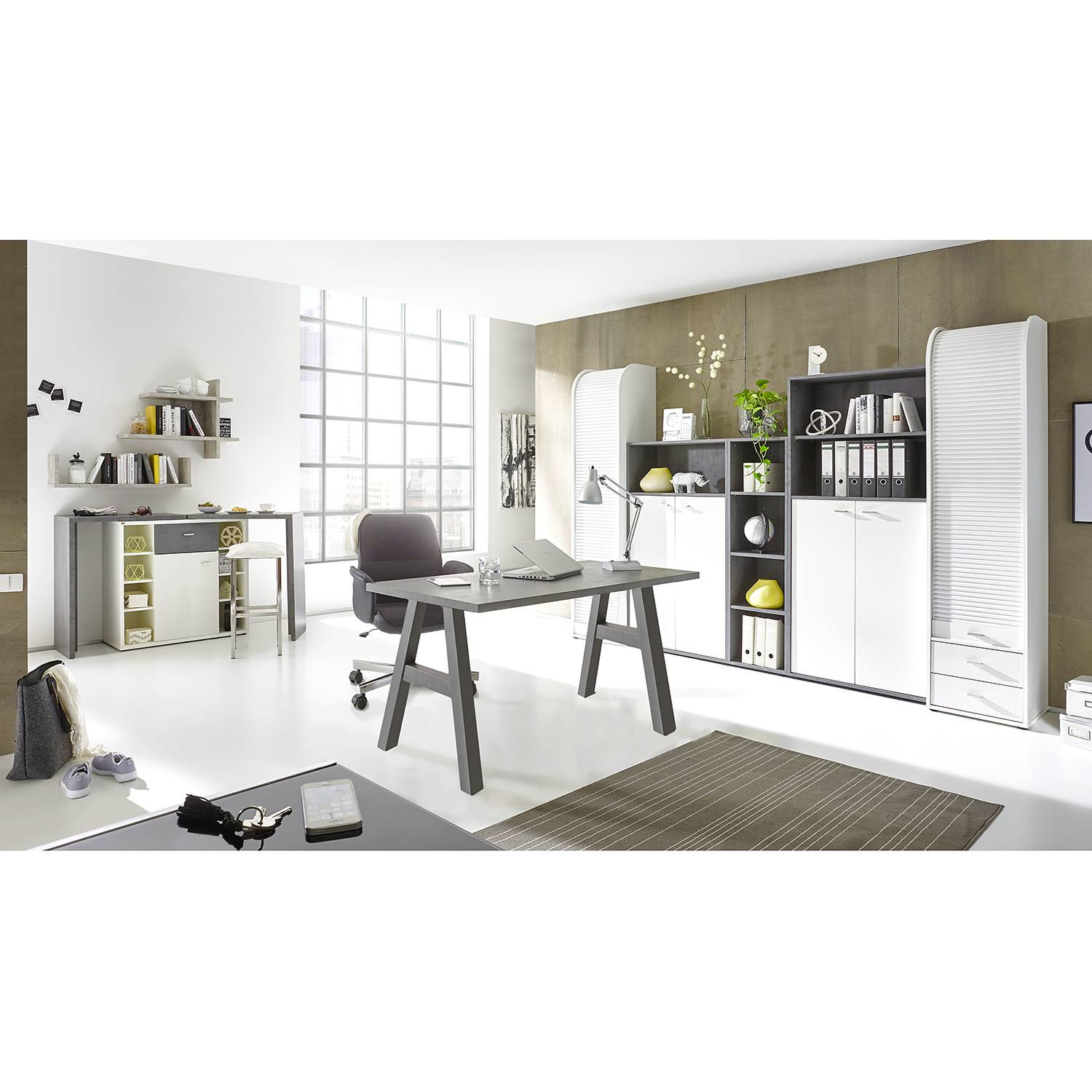 home24 Bureau Leeton I 160cm grijs/antracietkleurig