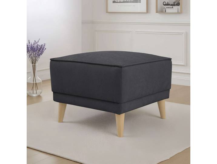 Polsterhocker GOODPRODUCT Oland Skandi , grau (dunkelgrau), B:56cm H:45cm T:58cm, 100% Polyester, Hocker, Polsterhocker, passend zur Serie Oland Skandi, Skandi-Design, Massivholzfüsse