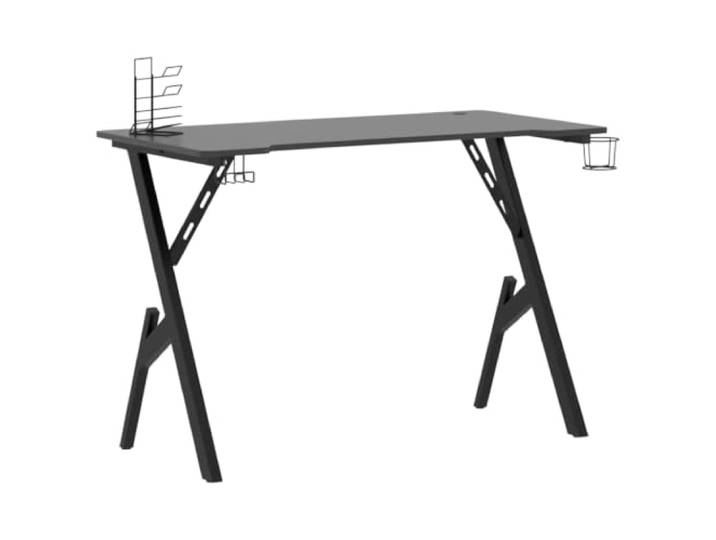 LKJephalotrope Gaming Schreibtisch 110x60x75 cm Computertisch Schwarz Praktischer Gamertisch fürs Arbeitszimmer mit Halterungen für Becher, Headset und Controller auf festem Eisen-Untergestell.