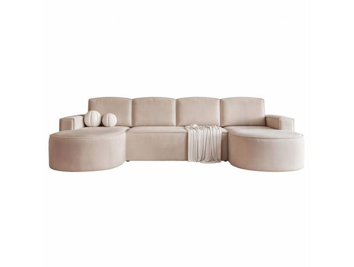 Idohome Wohnlandschaft U-Form mit Schlaffunktion, Beige, Kunststoff, Füllung: Schaumstoff, U-Form,L-Form, 316x88x157 cm, Wohnzimmer, Sofas & Couches, Wohnlandschaften, Wohnlandschaften in U-Form