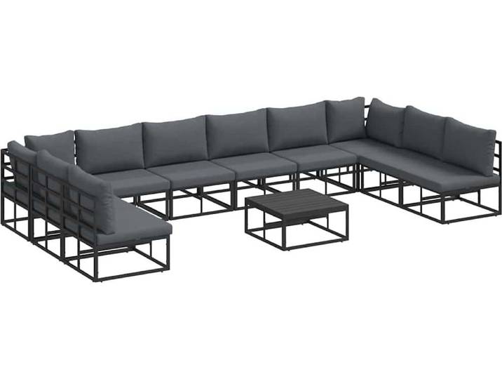 Ensemble de canapés de jardin vidaXL\, 11 pièces\, noir\, aluminium