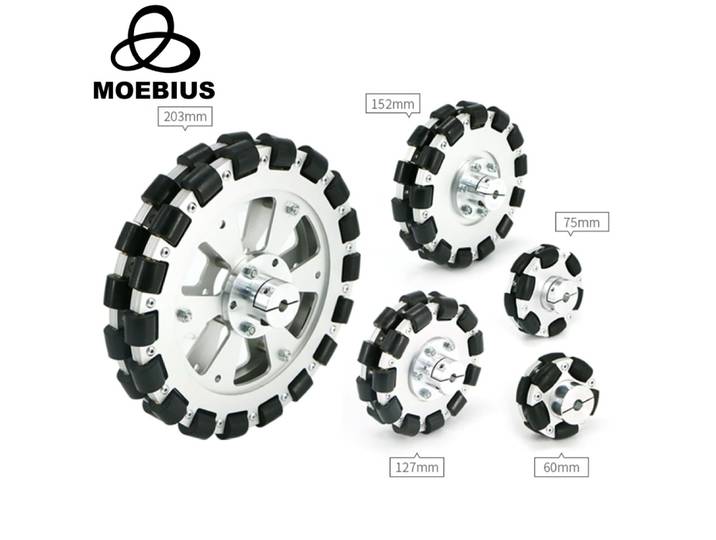 Roue omnidirectionnelle en alliage d'aluminium, pneus Fulai, mouvement omnidirectionnel, plate-forme Robot Ros, charge de 40kg, 127mm, 152mm, 203mm