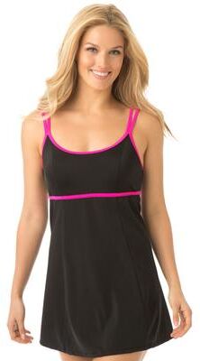Plus Size Women's Lingerie Strap Swimdress by Swimsuits For All in Black Pink (Size 14)