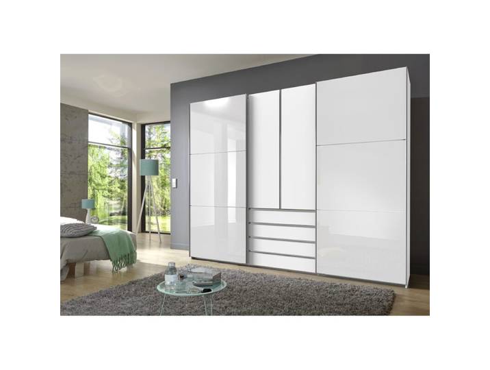 Wimex MagicGlas Dreh-/Schwebetürenschrank mit Glasfronten - Glas weiß, Dekor weiß - 236 Modern, Zeitlos
