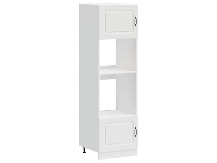 HKTMGDNG Herdumbauschrank 2er Set Kalmar Weiß 60x57x207 cm Holzwerkstoff Kompakter Küchenumbauschrank für Backofen und Mikrowelle mit höhenverstellbaren Füßen und pflegeleichter Oberfläche.