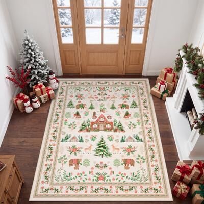 Garvee Christmas Cabin Washable Indoor Area Rug