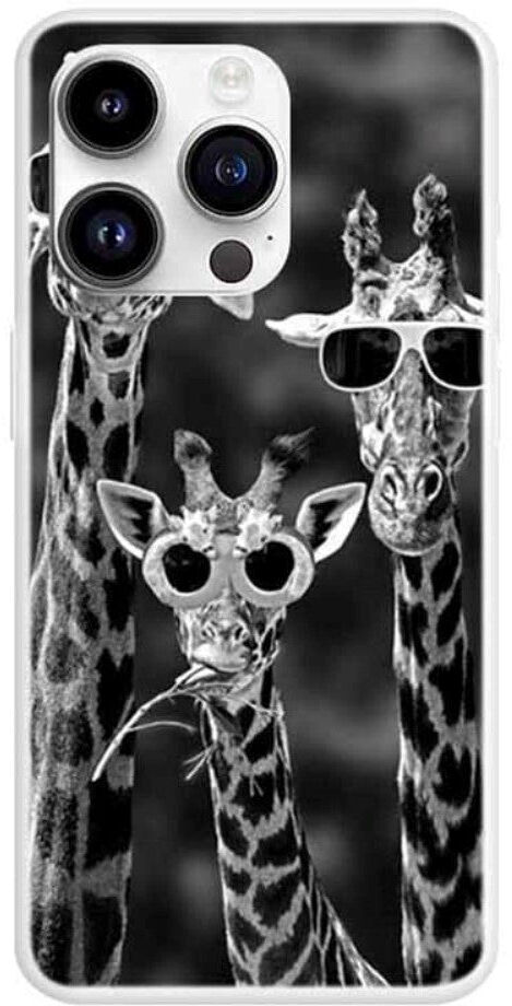 INCOVER iPhone 15 Pro Fleksibelt Plastik Bagside Cover m. Print - Giraffer med solbriller