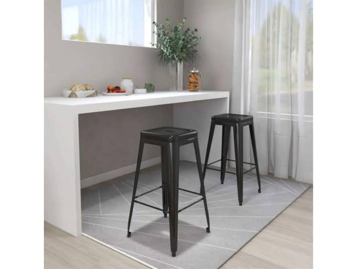 TEKGHUT Barhocker Stapelbar 2 STK. Schwarz Metall Lackiertes Metall, Stabil mit Fußstütze, Stapelbar, Für Küche, Bar, Café, Bis 110 kg