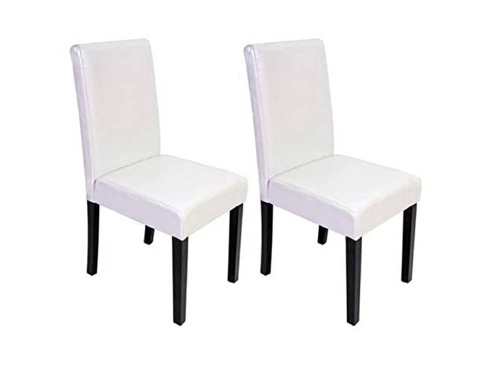 CHEFGASTRO 2er-Set Esszimmerstuhl Stuhl Küchenstuhl klassisch und zeitlos HxBxT 90x43x56cm Sitzhöhe 45cm Leder dunkle Beine Weiß