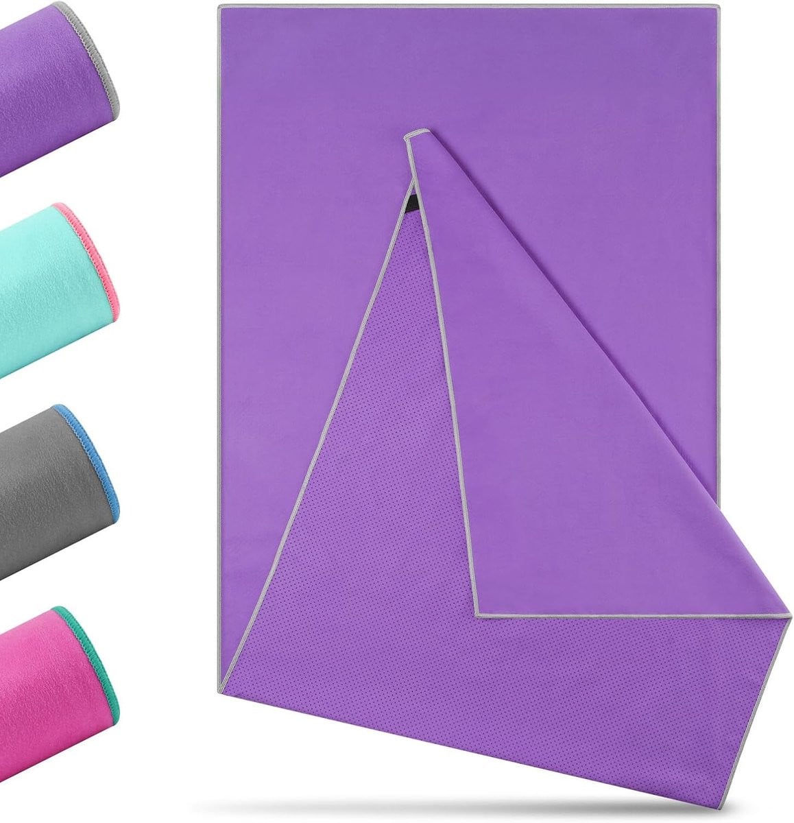 Yoga handdoek antislip paars-grijs 185 x 65 cm