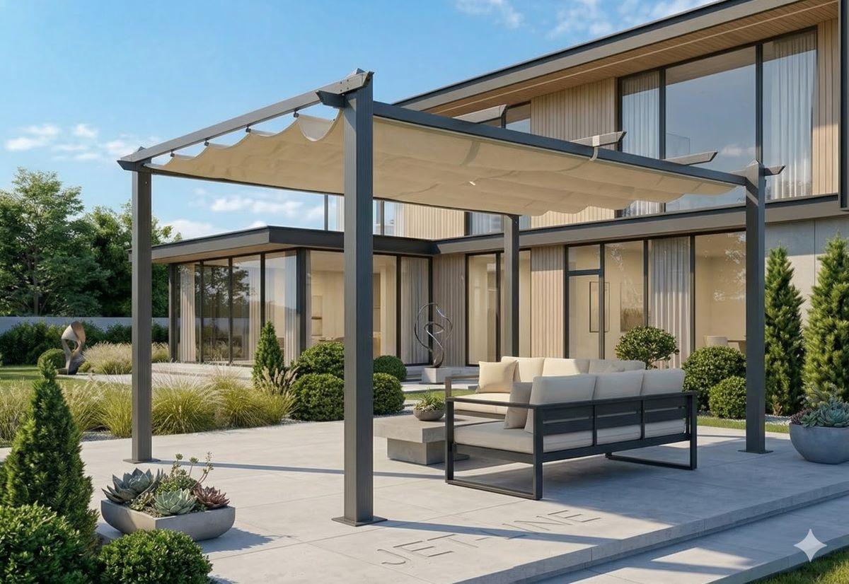 Pavillon Gartenpavillon 4x3m Luxor anthrazit-beige aus Aluminium UV-Schutz Sonnenschutz für wasserabweisende Überdachung Terrasse Garten