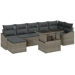 vidaXL 8-teiliges Gartensofa-Set mit Kissen aus grauem Poly-Rattan