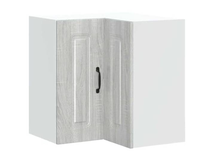 fsahslih Küchen Eckhängeschrank Kalmar Grau Sonoma 57x57x60 cm Platzsparender Eckschrank für Küche und Esszimmer aus Holzwerkstoff mit geschlossenen Türen für ordentliche Aufbewahrung.
