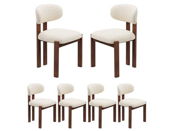 MALOL Esszimmerstühle 6er Set, Moderne Polsterstühle mit Holzbeinen in Dunkelbraun, Stoff-Essstühle mit Stabiler Rückenlehne, Beige Geeignet für Esszimmer, Küche und Gastronomie