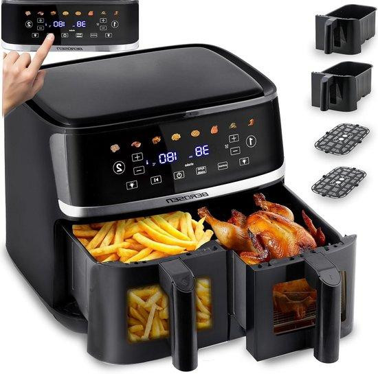 Berdsen Dubbele Kamer Airfryer XXL met 2 Kijkvensters, 10,2 Liter, Zwart