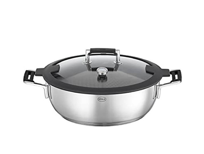 RÖSLE SILENCE PRO Aroma stoomkoker, hoogwaardige stoofpan voor stomen, warm houden en opwarmen, incl. dekselthermometer en afzettingsrooster, roestvrij staal 18/10, vaatwasmachinebestendig