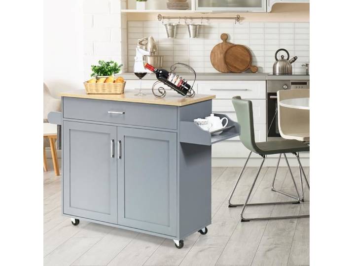GIANTEX Desserte de Cuisine à Roulettes Chariot de Service avec Tiroir Étagère Réglable Porte-Serviette et Porte-Épice Gris