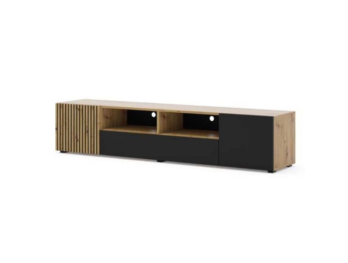 Meuble TV Auris 200 cm chêne artisan / noir mat